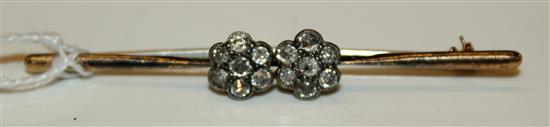 Diamond double cluster bar brooch